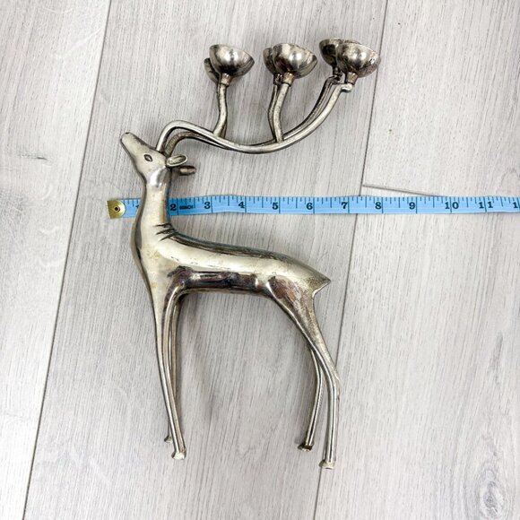 Vintage Silver Reindeer Candelabra Candle Holder 12" Decor Christmas Animal Deer - Picture 8 of 8